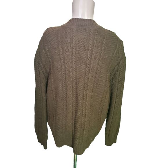 Vintage Wool Heavy Weight Cable Knit Fisherman Sweater Cardigan w Coin Buttons L - Picture 6 of 9